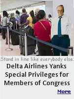 Most of the public don't know that members of Congress have been immune to the headaches of air travel thanks to executive privilege, with police escort from their car to the head of the line to check-in, and then bypassing TSA security before being whisked right into the airplane. Delta has put a stop to this until the government shutdown ends. It should be a permanent end.